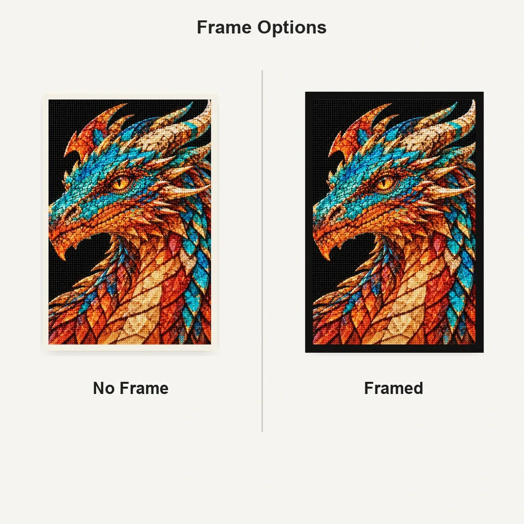 Copper Turquoise Mosaic Dragon No Frame and Framed style comparison
