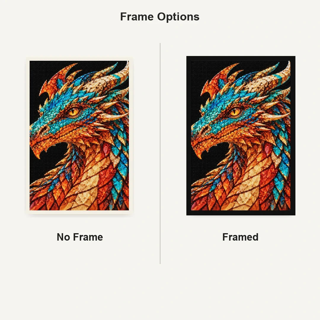 Copper Turquoise Mosaic Dragon No Frame and Framed style comparison
