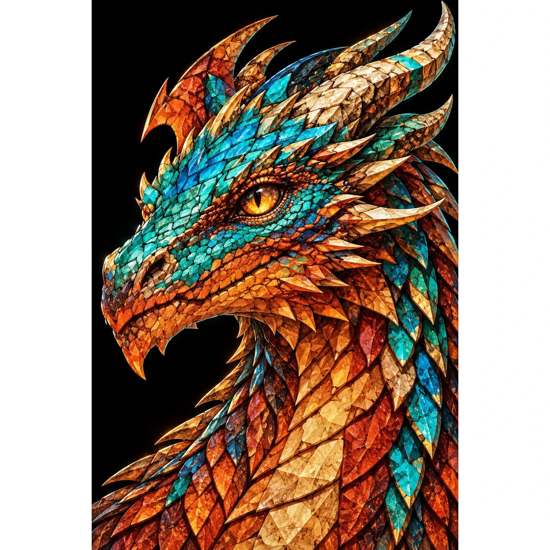 Copper Turquoise Mosaic Dragon original artwork on white background