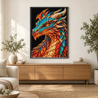 Copper Turquoise Mosaic Dragon finished diamond painting in a home interior