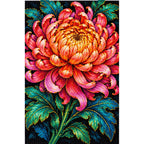 Coral Chrysanthemum Bloom Diamond Painting Kit — Finished white-background diamond painting