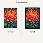 Coral Chrysanthemum Bloom Diamond Painting Kit — No Frame and Framed comparison