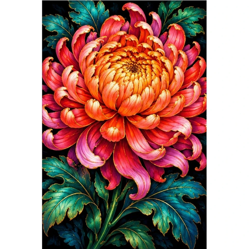 Coral Chrysanthemum Bloom Diamond Painting Kit — original white-background artwork