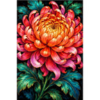 Coral Chrysanthemum Bloom Diamond Painting Kit — original white-background artwork