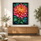 Coral Chrysanthemum Bloom Diamond Painting Kit — Home decor scene