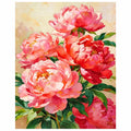 Original artwork for Coral Peony Cluster Diamond Painting Kit, showing a close arrangement of warm coral and pink peony flowers.