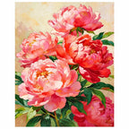 Original artwork for Coral Peony Cluster Diamond Painting Kit, showing a close arrangement of warm coral and pink peony flowers.