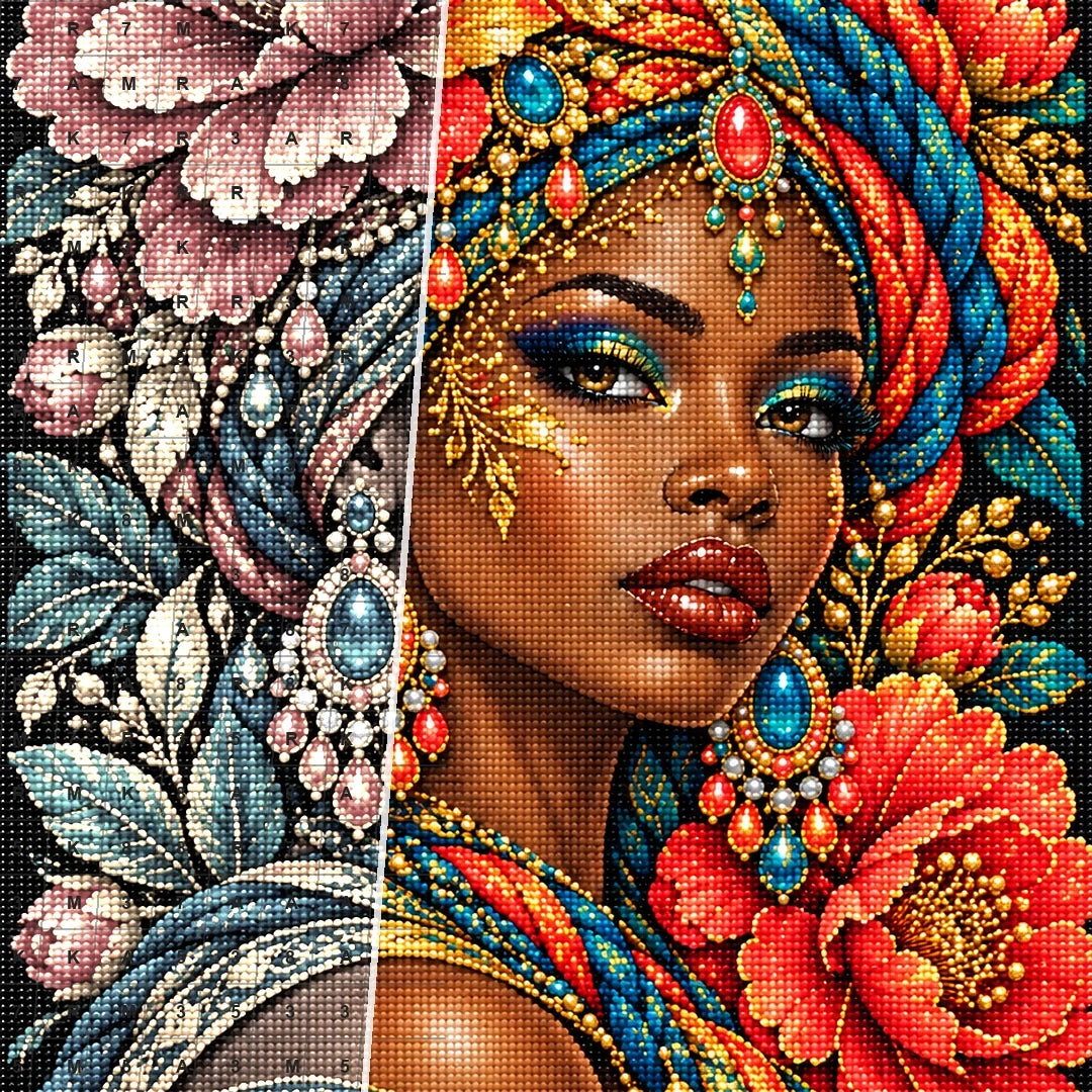Coral Peony Empress diamond drill and canvas detail
