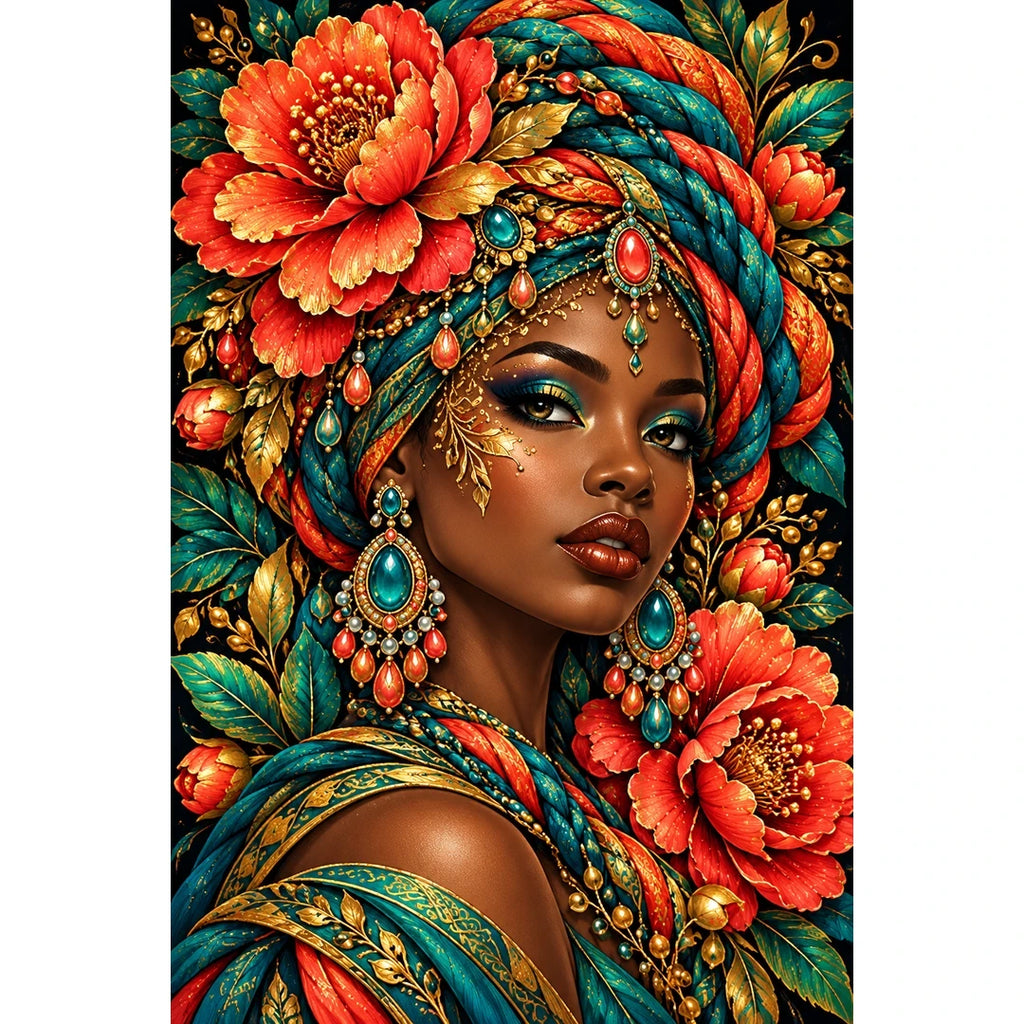 Coral Peony Empress finished diamond painting on white background