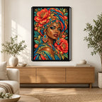 Coral Peony Empress finished diamond painting in a home interior