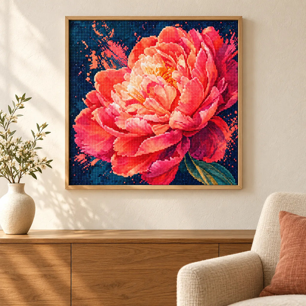 Home decor scene featuring Coral Blaze Peony