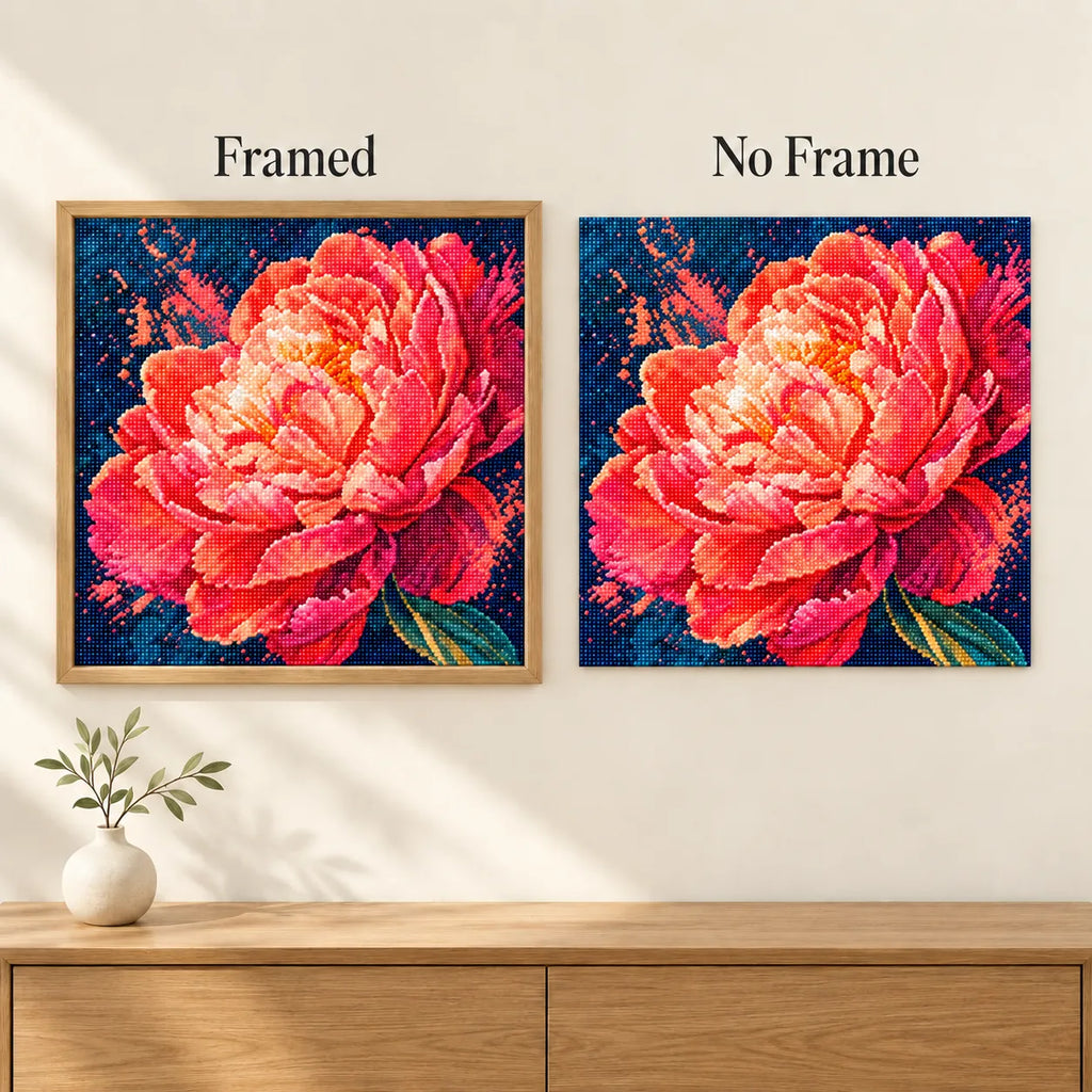 Framed and no-frame comparison for Coral Blaze Peony