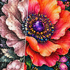 Coral Poppy Jewel Bloom Diamond Painting Kit — Diamond and canvas detail