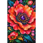 Coral Poppy Jewel Bloom Diamond Painting Kit — Finished white-background diamond painting