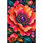 Coral Poppy Jewel Bloom Diamond Painting Kit — original white-background artwork