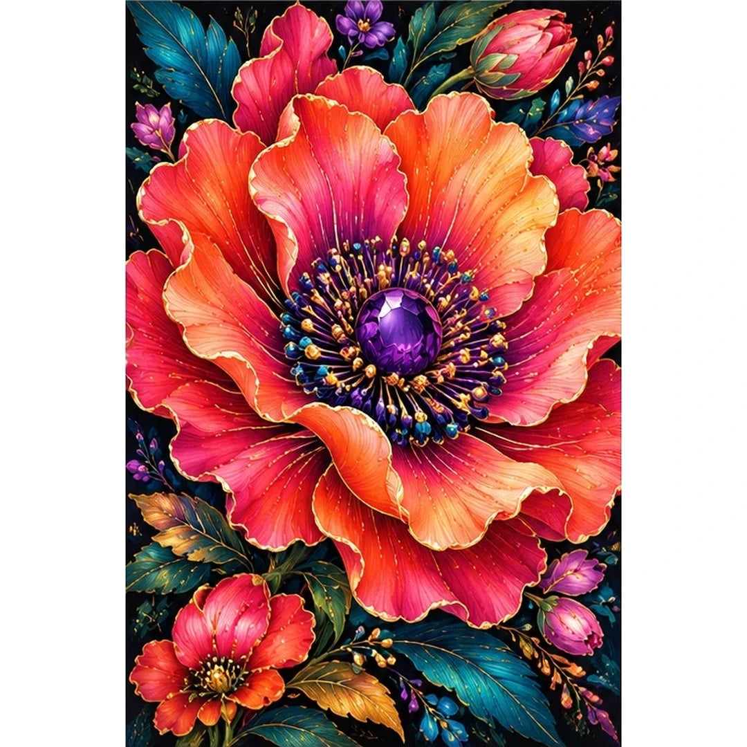 Coral Poppy Jewel Bloom Diamond Painting Kit — original white-background artwork