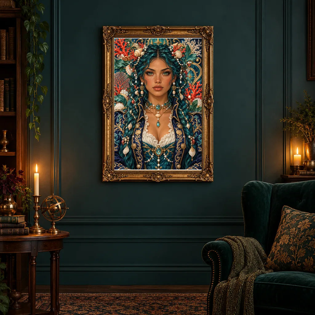 Framed Coral Reef Cartographer diamond painting displayed in a home interior
