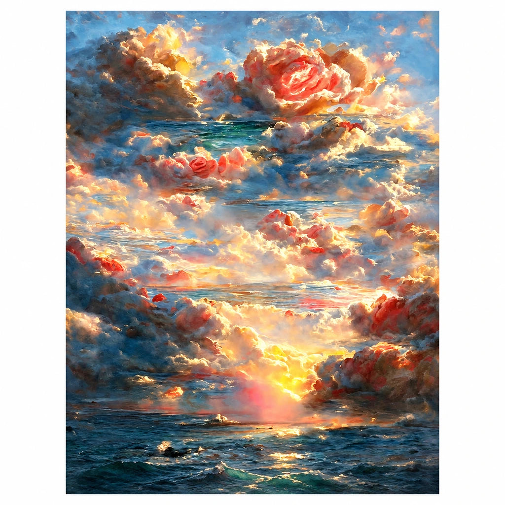Coral Rose at Sunset Over the Ocean Diamond Painting Kit