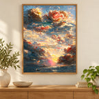 Coral Rose at Sunset Over the Ocean: scene