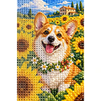 Corgi Sunflower Field Diamond Painting Kit diamond and canvas detail