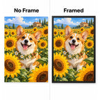 Corgi Sunflower Field Diamond Painting Kit No Frame and Framed comparison