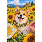 Corgi Sunflower Field Diamond Painting Kit diamond placement process