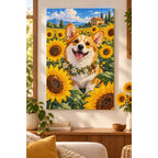 Corgi Sunflower Field Diamond Painting Kit home decor scene