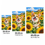 Corgi Sunflower Field Diamond Painting Kit size guide