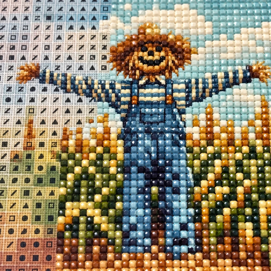 Cornfield Scarecrow Diamond Painting Kit diamond and canvas detail