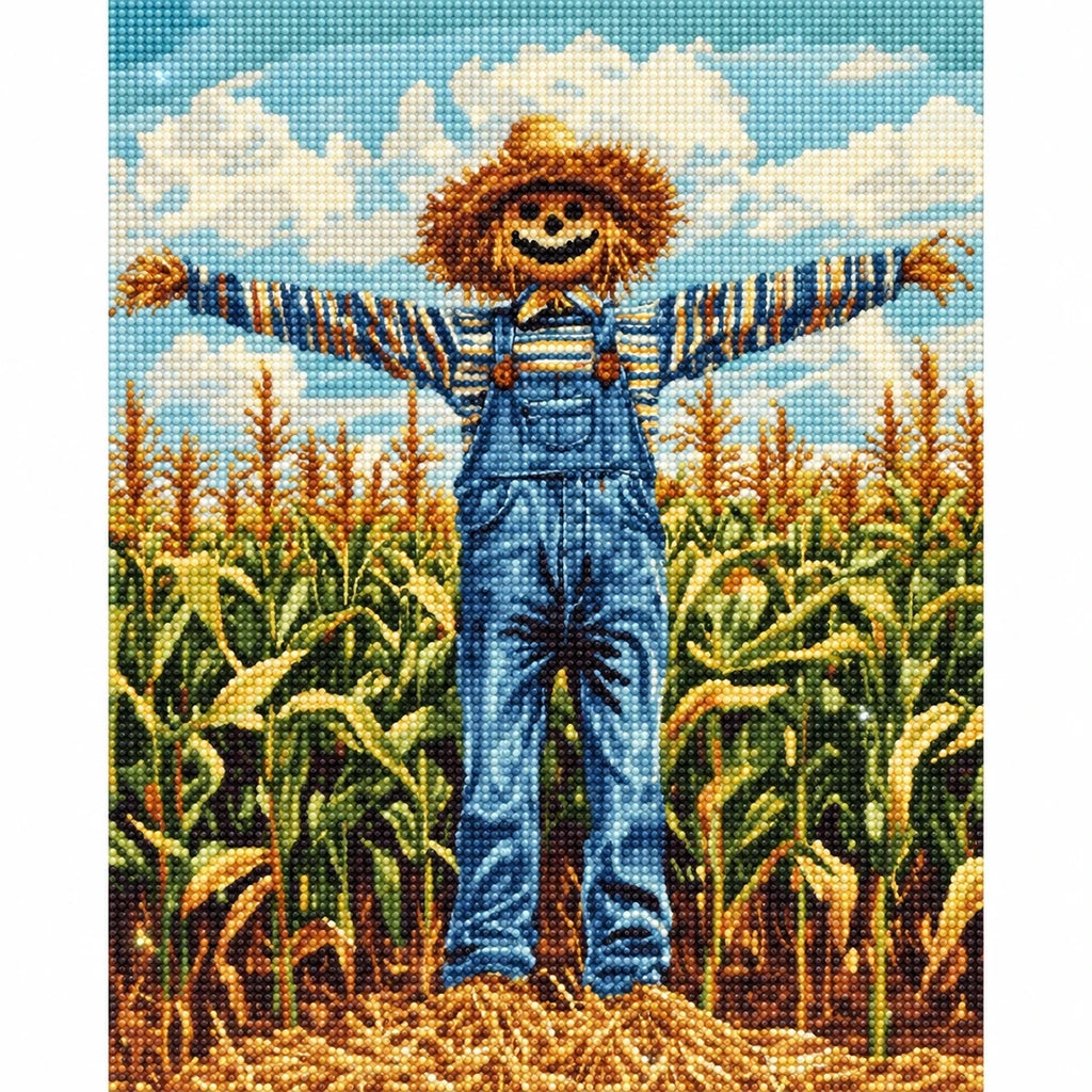 Cornfield Scarecrow Diamond Painting Kit finished diamond artwork on white background