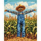 Cornfield Scarecrow Diamond Painting Kit finished diamond artwork on white background
