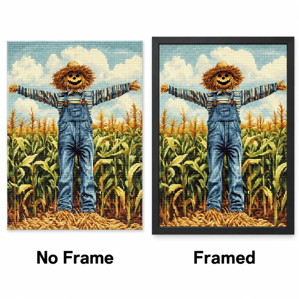 Cornfield Scarecrow Diamond Painting Kit No Frame and Framed comparison