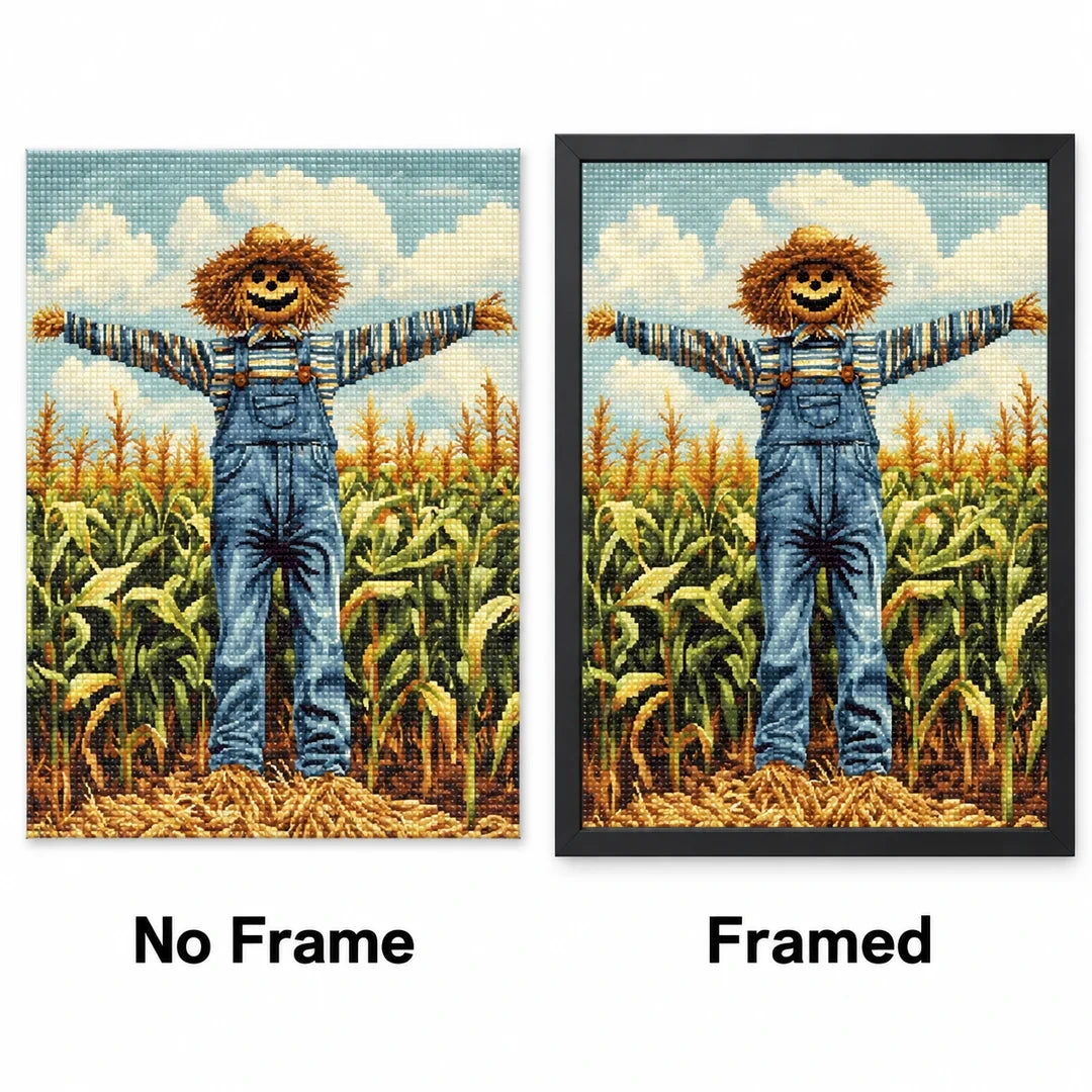 Cornfield Scarecrow Diamond Painting Kit No Frame and Framed comparison