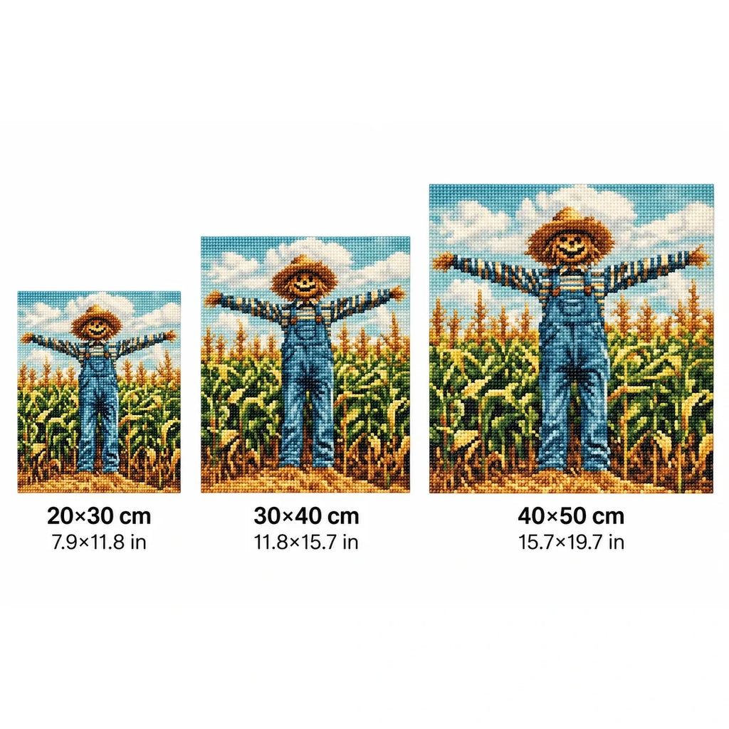 Cornfield Scarecrow Diamond Painting Kit size guide
