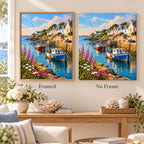 Framed and no-frame Cornish harbor boats diamond painting styles compared.