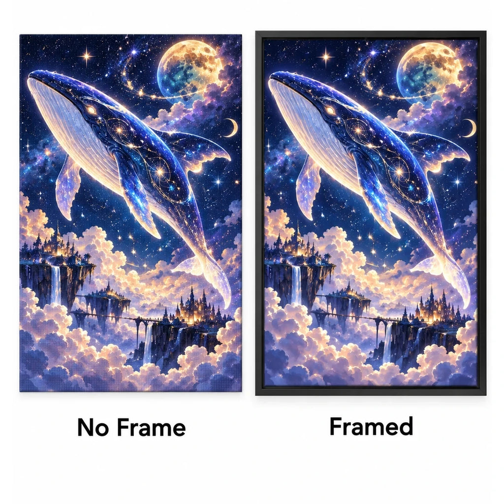 Cosmic Whale Moonlit Sky Diamond Painting Kit No Frame and Framed comparison