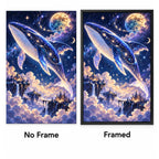 Cosmic Whale Moonlit Sky Diamond Painting Kit No Frame and Framed comparison