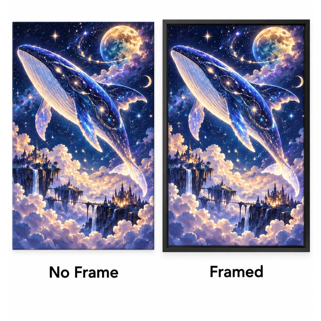Cosmic Whale Moonlit Sky Diamond Painting Kit No Frame and Framed comparison