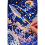 Cosmic Whale Moonlit Sky Diamond Painting Kit diamond placement process