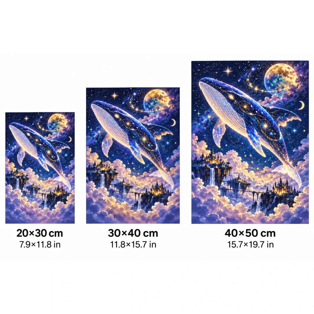 Cosmic Whale Moonlit Sky Diamond Painting Kit size guide