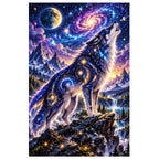Cosmic Wolf Nebula Mountains original artwork on white