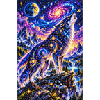 Cosmic Wolf Nebula Mountains finished diamond painting on white