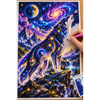 Cosmic Wolf Nebula Mountains diamond painting process