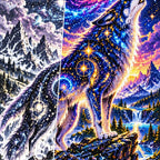 Cosmic Wolf Nebula Mountains canvas and resin drill detail