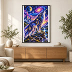 Cosmic Wolf Nebula Mountains finished artwork in home décor