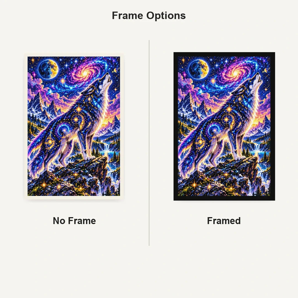 Cosmic Wolf Nebula Mountains No Frame and Framed comparison