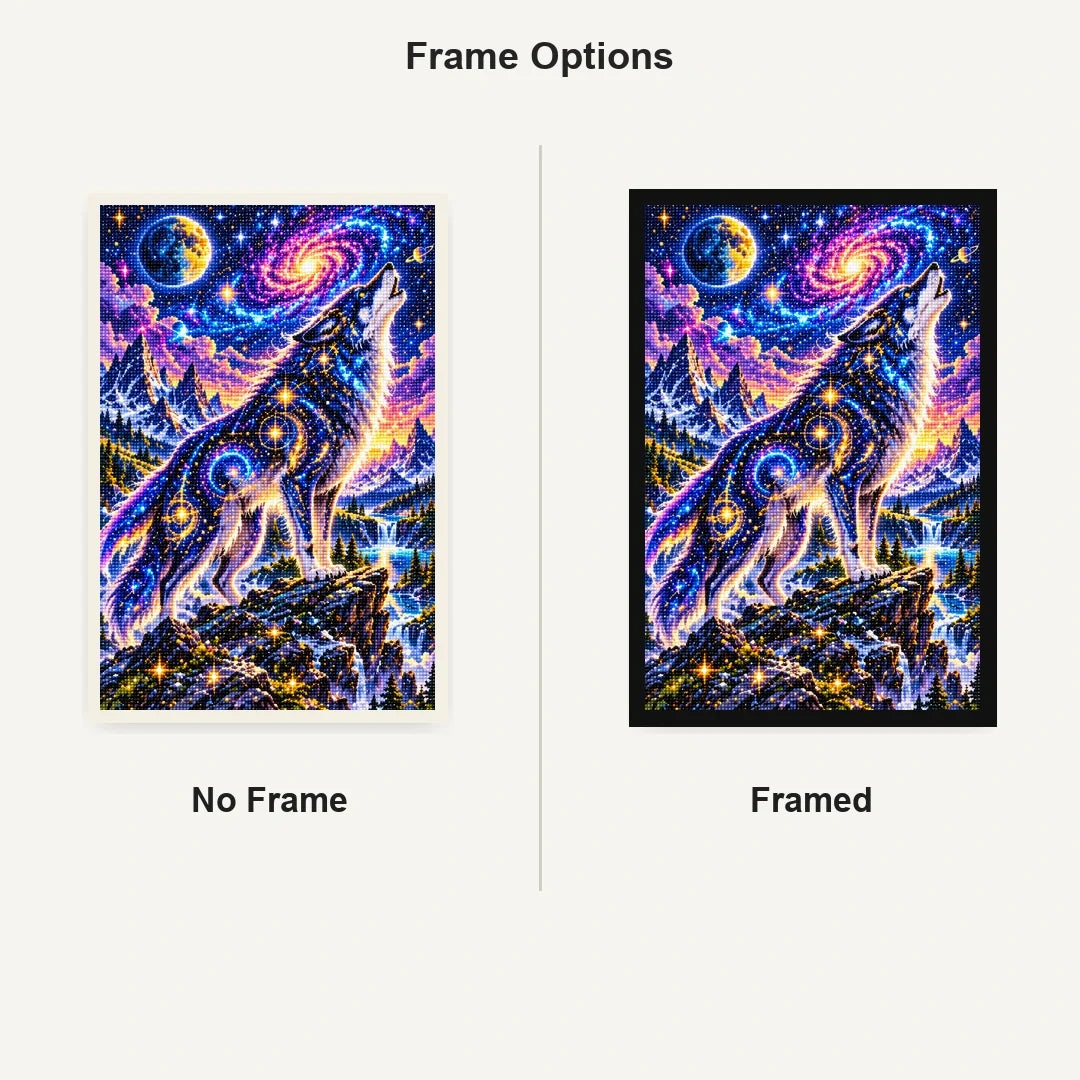 Cosmic Wolf Nebula Mountains No Frame and Framed comparison