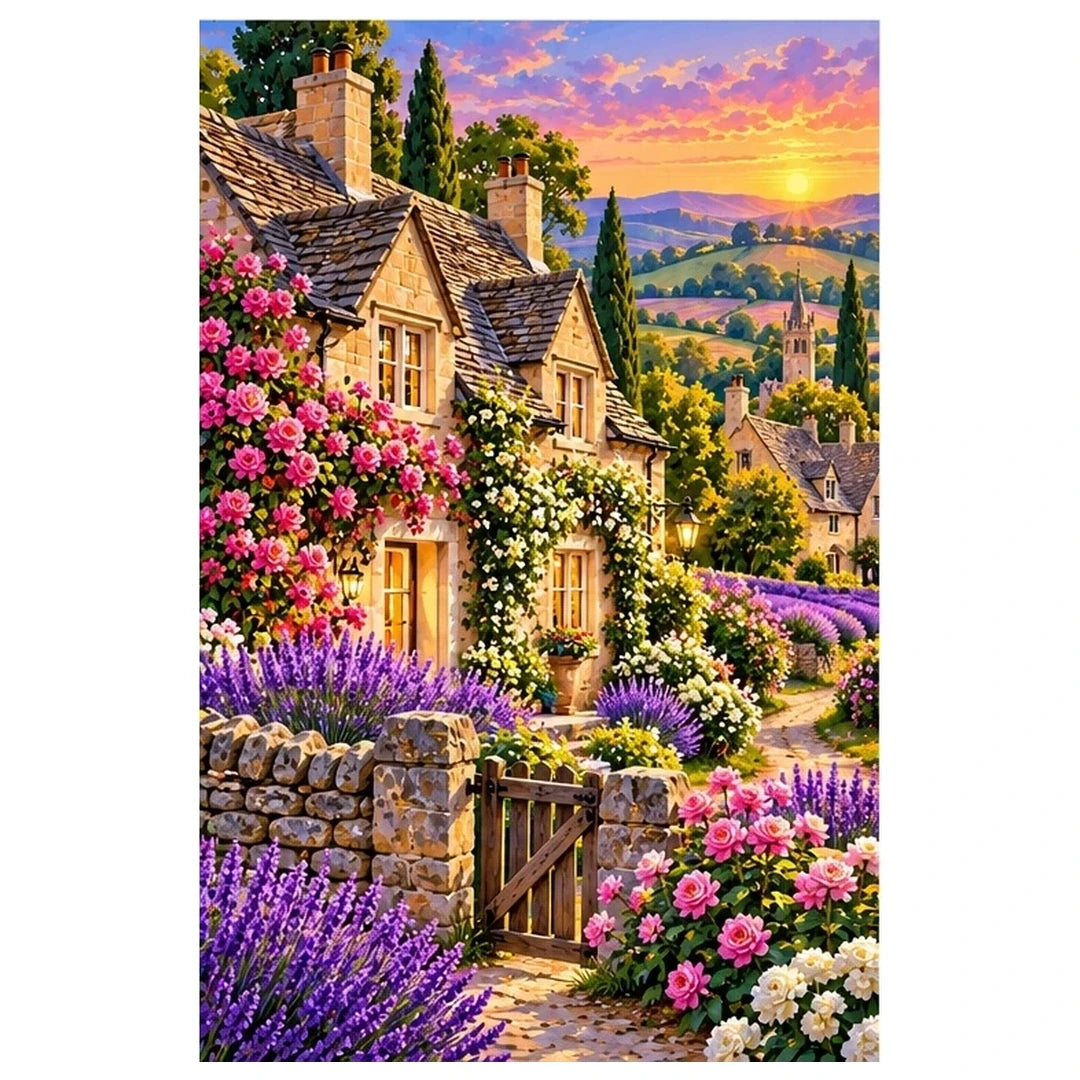 Cotswolds Lavender Cottage original artwork on white