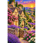 Cotswolds Lavender Cottage finished diamond painting on white