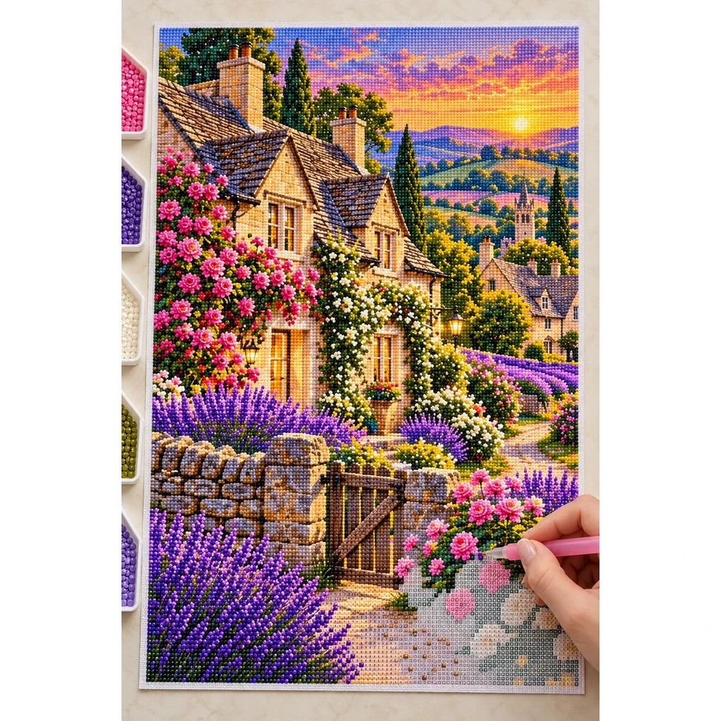 Cotswolds Lavender Cottage diamond painting process